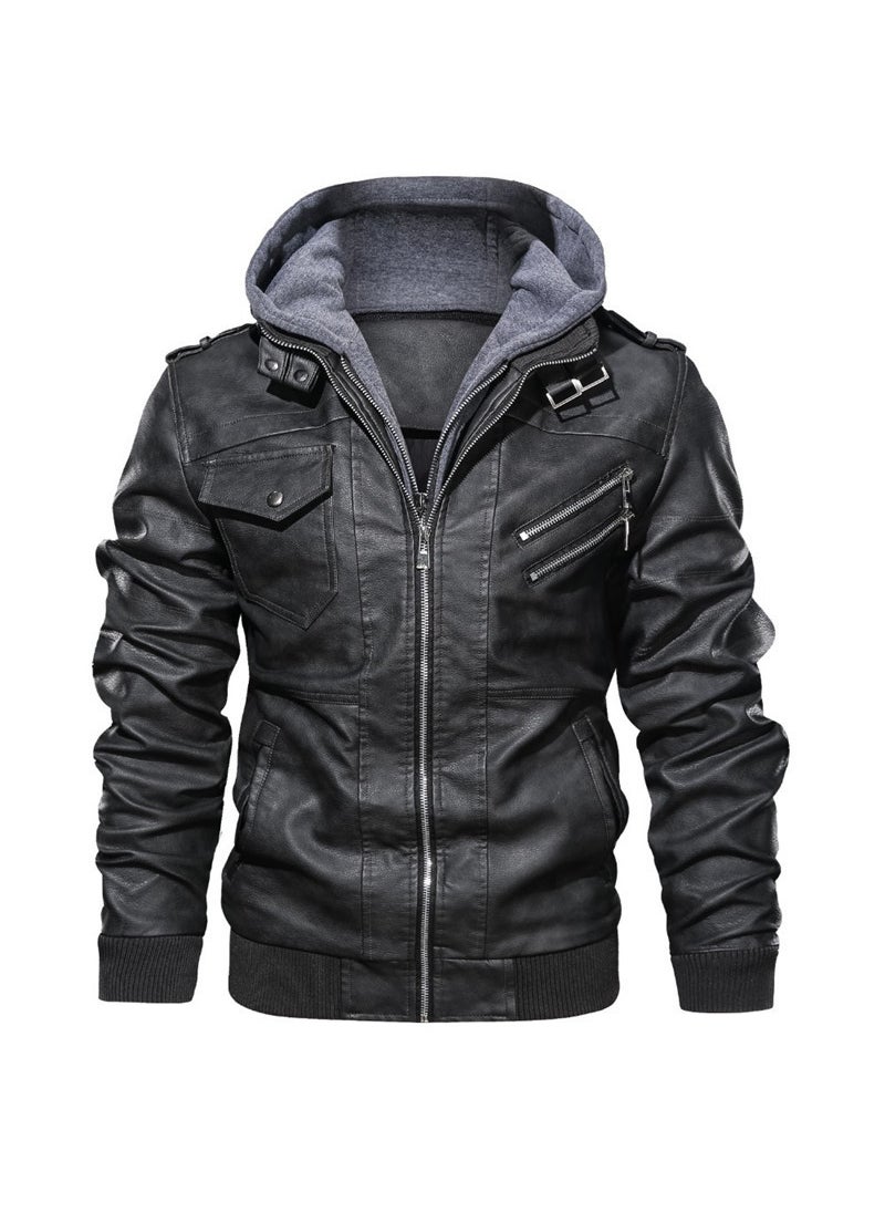 1 x 5 pcs Mens Hooded Faux Leather Jacket Autumn/winter Casual Style Youth Jacket Fashionable Explosion Style Direct Sale Manufacturer Black and gray - pzsku/Z6625B79AA9F76B7EBA56Z/45/_/1741688186/3e04e3bf-e557-44d3-81a6-ac97f344ce55