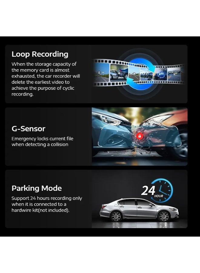 كاميرا السيارة LD2K بدقة 4K – شاشة لمس 9.66 بوصة، تسجيل أمامي وخلفي، واي فاي، GPS، وتحكم صوتى - Image 5