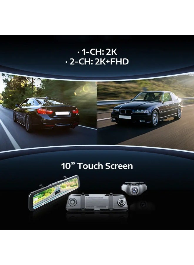 كاميرا السيارة LD2K بدقة 4K – شاشة لمس 9.66 بوصة، تسجيل أمامي وخلفي، واي فاي، GPS، وتحكم صوتى - Image 4
