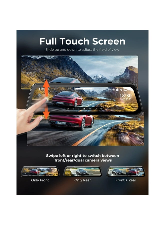 كاميرا السيارة LD2K بدقة 4K – شاشة لمس 9.66 بوصة، تسجيل أمامي وخلفي، واي فاي، GPS، وتحكم صوتى - Image 3