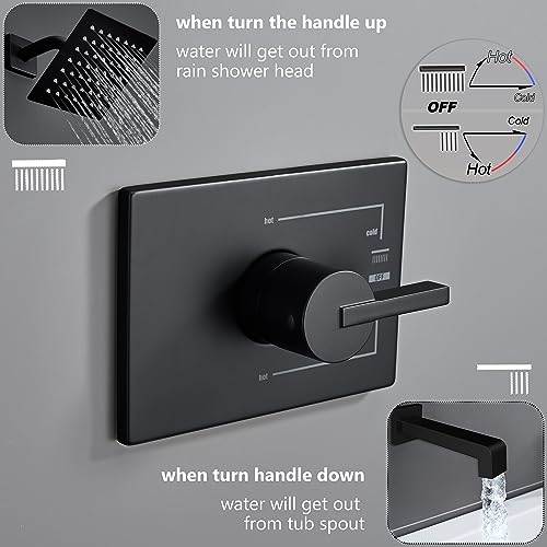 SOOOHOT Shower Fixtures, Black Shower Faucet Set with 6 Inch Matte Black Shower Head and Tub Spout, Black Shower Head and Handle Set (Valve Included) - Image 3