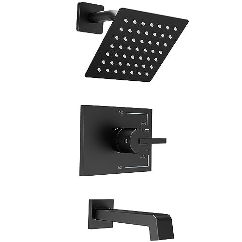 SOOOHOT Shower Fixtures, Black Shower Faucet Set with 6 Inch Matte Black Shower Head and Tub Spout, Black Shower Head and Handle Set (Valve Included) - Image 1