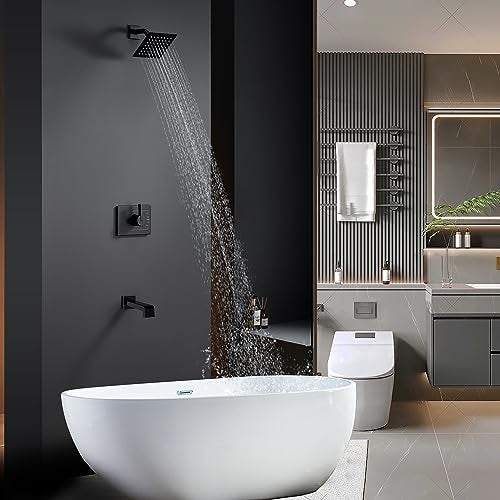 SOOOHOT Shower Fixtures, Black Shower Faucet Set with 6 Inch Matte Black Shower Head and Tub Spout, Black Shower Head and Handle Set (Valve Included) - Image 2
