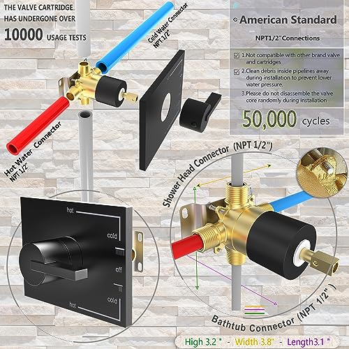 SOOOHOT Shower Fixtures, Black Shower Faucet Set with 6 Inch Matte Black Shower Head and Tub Spout, Black Shower Head and Handle Set (Valve Included) - Image 5