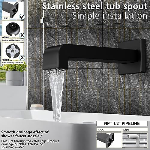 SOOOHOT Shower Fixtures, Black Shower Faucet Set with 6 Inch Matte Black Shower Head and Tub Spout, Black Shower Head and Handle Set (Valve Included) - Image 4