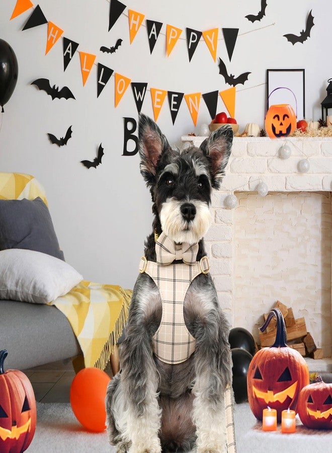 Beirui Cute Small Dog Harness Collar and Leash Set with Bowtie, Soft Adjustable Plaid Puppy Harness for Small Sized Dogs Cats Walks Parties and Photoshoots(Beige,S:Chest 17-23") - Image 4