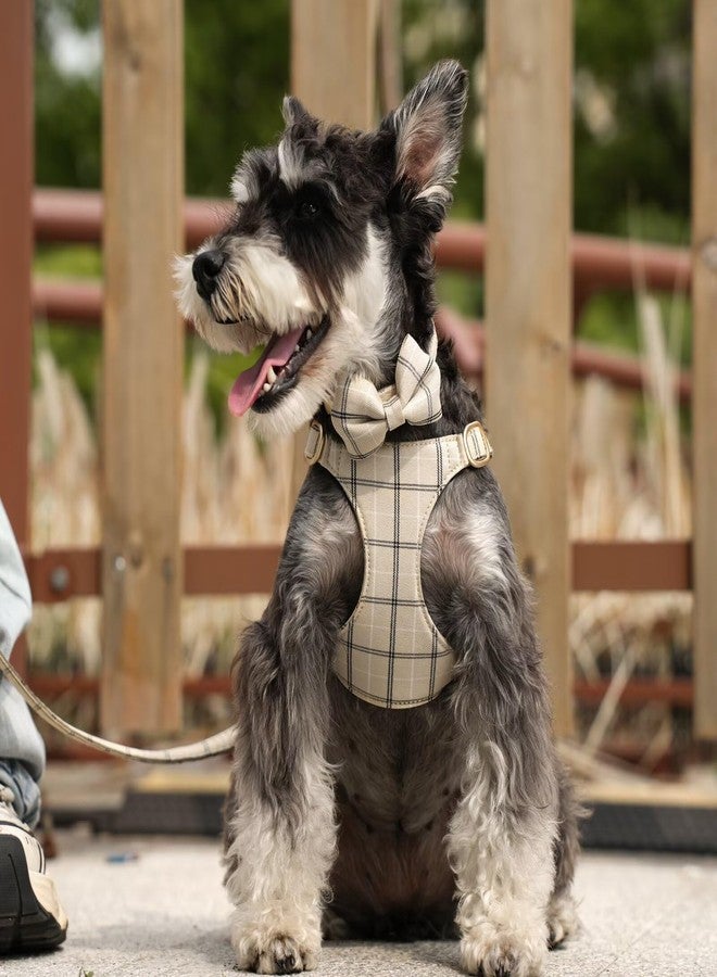 Beirui Cute Small Dog Harness Collar and Leash Set with Bowtie, Soft Adjustable Plaid Puppy Harness for Small Sized Dogs Cats Walks Parties and Photoshoots(Beige,S:Chest 17-23") - Image 3