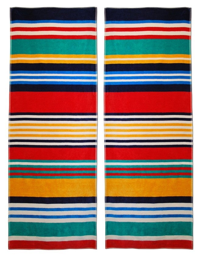 Superior Luxurious 100% Cotton Beach Towels, Oversized 34" x 64", Soft Velour Cotton and Absorbent Cotton Terry, Thick and Plush Striped Beach Towels - Multicolored Stripes - Image 2