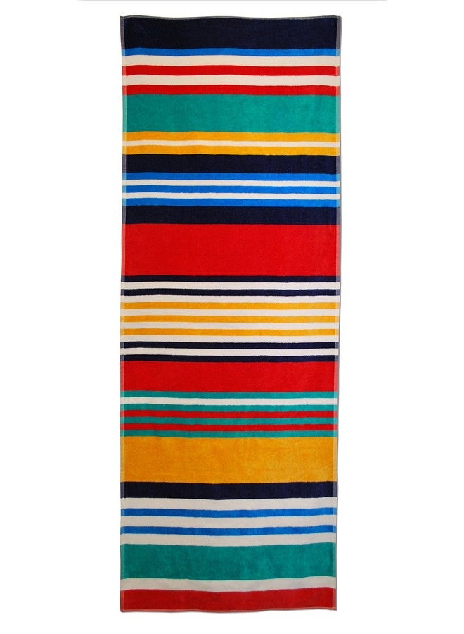 Superior Luxurious 100% Cotton Beach Towels, Oversized 34" x 64", Soft Velour Cotton and Absorbent Cotton Terry, Thick and Plush Striped Beach Towels - Multicolored Stripes - Image 1
