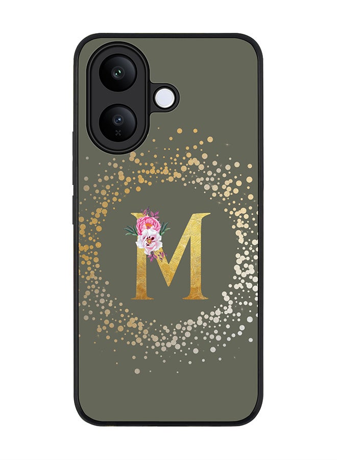 For vivo V60 Lite 5G / V60 Lite 4G Case,Slim fit Camera Protection, Shockproof Thin Phone cover  - Custom Monogram Floral - M  (Olive Green )