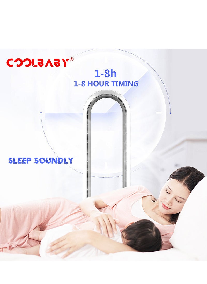 Cool Baby Coolbaby Coolbabyadjustable Bladeless Fan Ultra Quiet Air Purification Tower Fan Remote Control Cyclewhite, silver  - Image 2