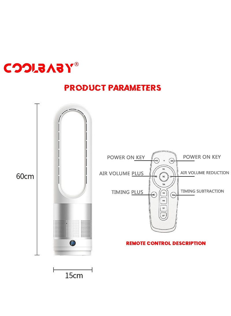 Cool Baby Coolbaby Coolbabyadjustable Bladeless Fan Ultra Quiet Air Purification Tower Fan Remote Control Cyclewhite, silver  - Image 3