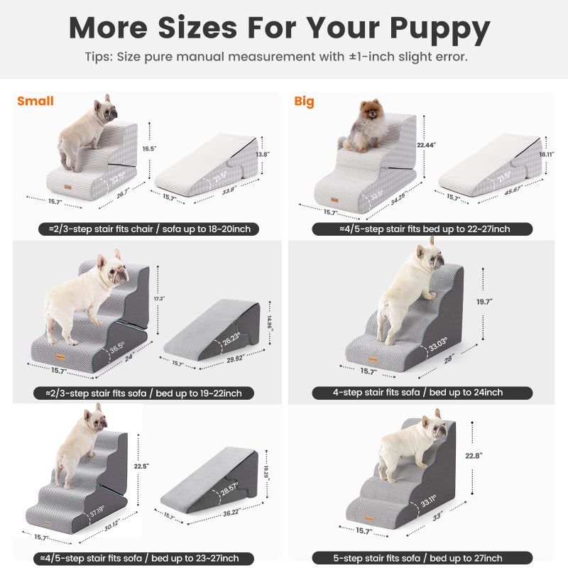 Gardner Pet Dog Stairs for Small Dogs 22.4" H, Large 2 in 1 Transformable 3-Step Pet Stairs and ramp, Dog Steps for High Bed (22-27") with Non-Slip Waterproof Cover CertiPUR-US Certified Foam,Checked - Image 3