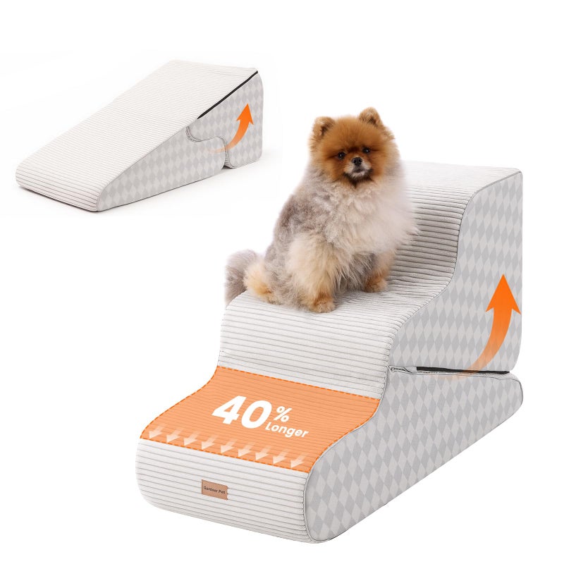Gardner Pet Dog Stairs for Small Dogs 22.4" H, Large 2 in 1 Transformable 3-Step Pet Stairs and ramp, Dog Steps for High Bed (22-27") with Non-Slip Waterproof Cover CertiPUR-US Certified Foam,Checked - Image 1