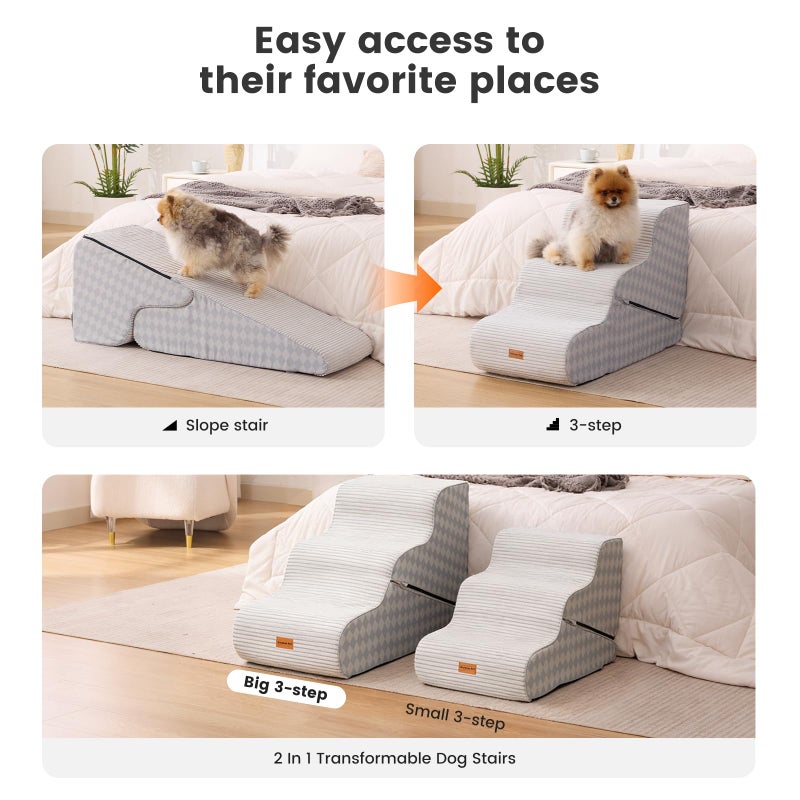 Gardner Pet Dog Stairs for Small Dogs 22.4" H, Large 2 in 1 Transformable 3-Step Pet Stairs and ramp, Dog Steps for High Bed (22-27") with Non-Slip Waterproof Cover CertiPUR-US Certified Foam,Checked - Image 5