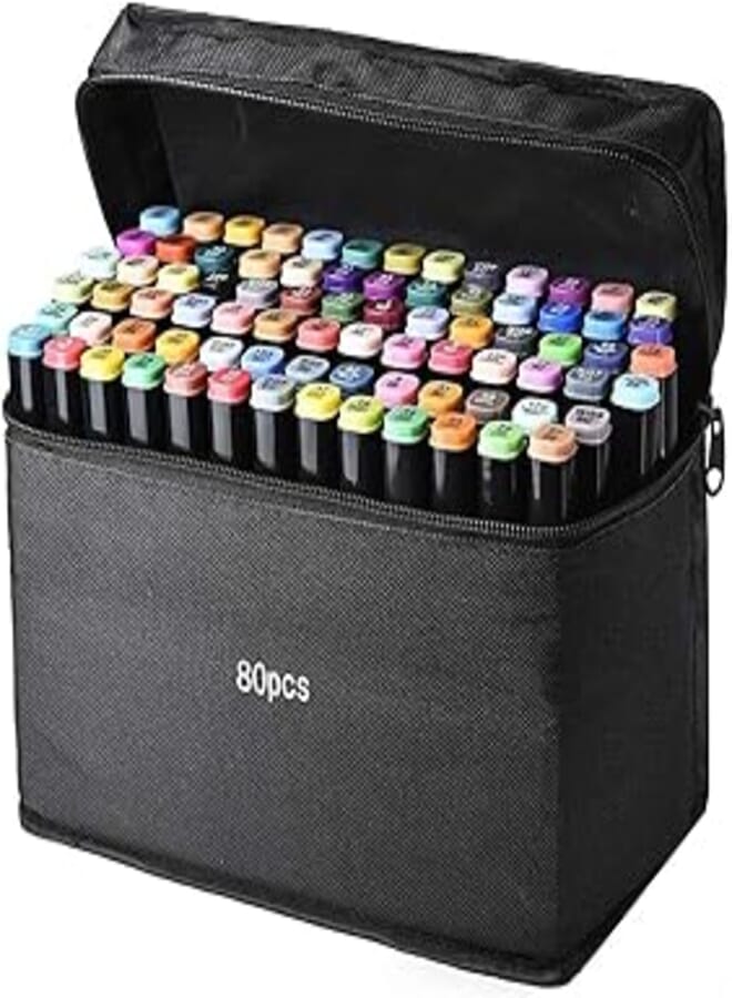 Marker Pen - Black Twin Marker Pen 80 Color Oily Art Sketch Drawing Pen Graffiti Comics Graphic Art Double-headed Marker Pen Set