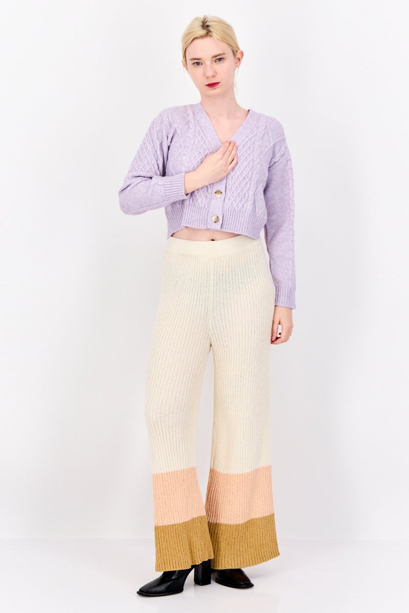 No Comment Women V Neck Knitted Cardigan, Lavender  - Image 4