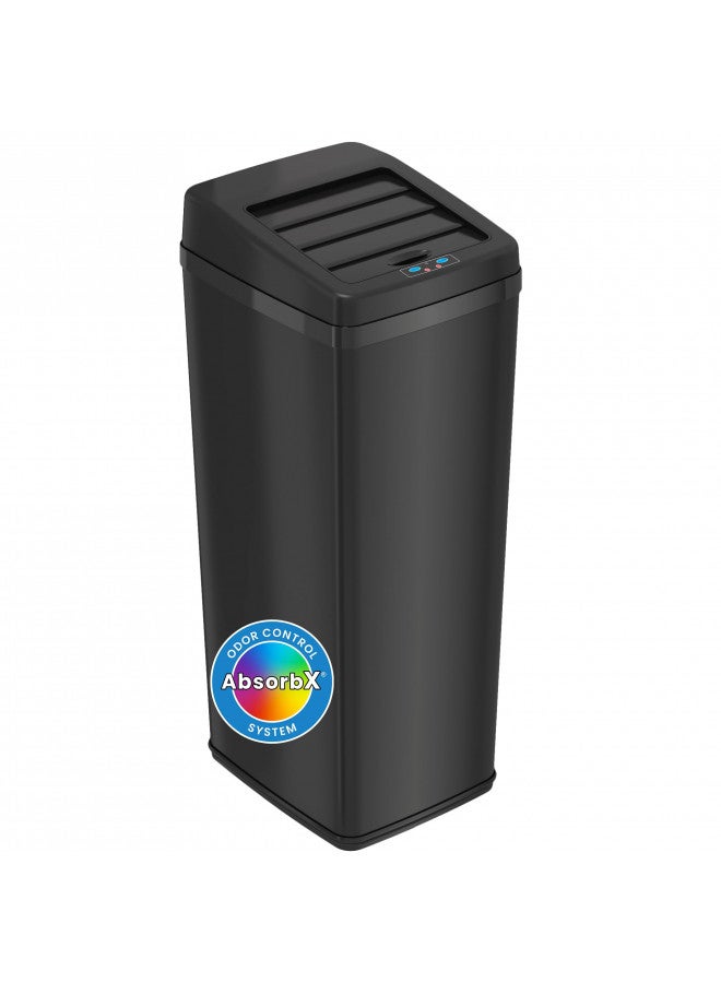 iTouchless 14 Gallon Sliding Lid Automatic Sensor Trash Can with Odor Filter System, 52 Liter Black Steel Touchless Kitchen Garbage Bin, Matte Black - Image 1