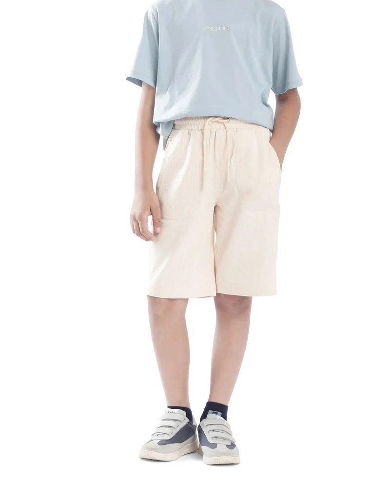 Rare Ones Rare Ones Kids Oryn Beige Cotton Blend  Drawstring Solid Regular Fit Shorts