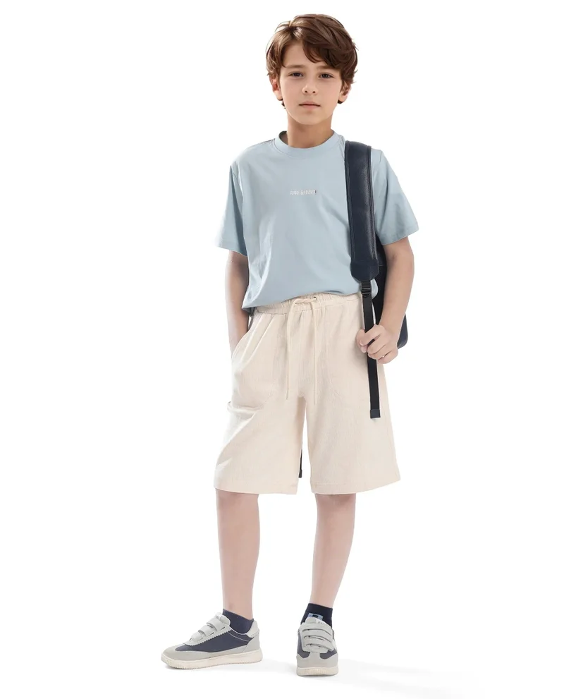Rare Ones Rare Ones Kids Oryn Beige Cotton Blend  Drawstring Solid Regular Fit Shorts