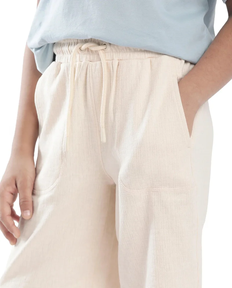 Rare Ones Rare Ones Kids Oryn Beige Cotton Blend  Drawstring Solid Regular Fit Shorts