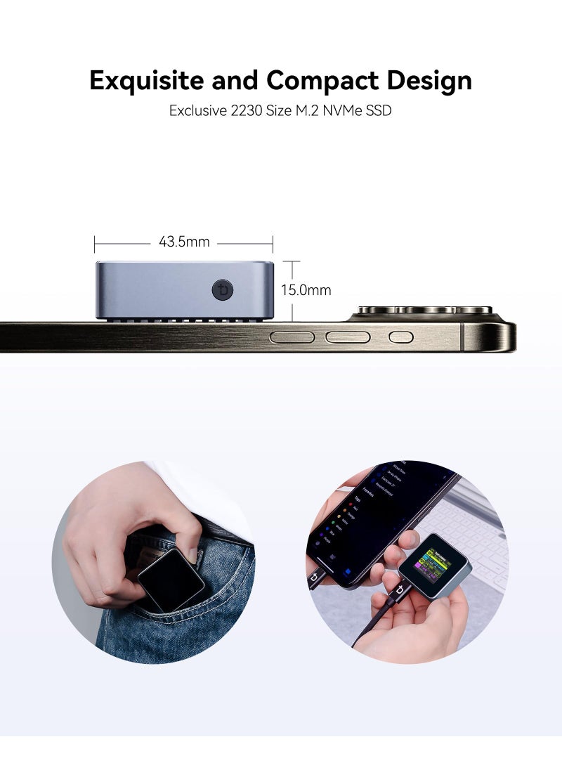 DOCKCASE DOCKCASE Pocket M.2 2230 NVMe SSD Enclosure,Support 3s PLP Prevents Write Data Loss,USB 3.2 Gen 2 Type-C (10 Gbps), fits NVMe PCIe, Exclusive to Size 2230,Support M-Key B+M Key UASP (Grey)  - Image 4
