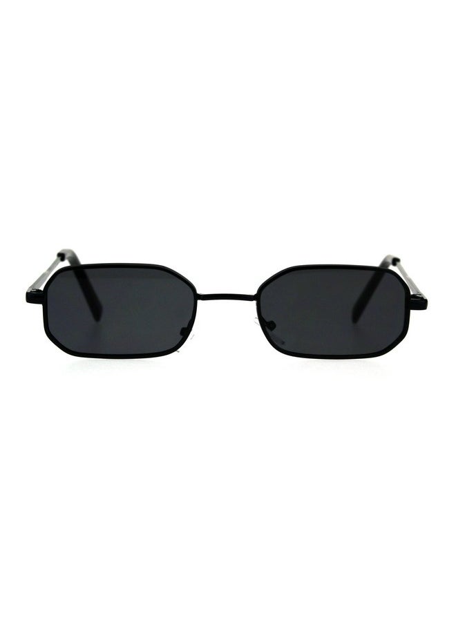 SA106 - Mens Narrow Metal Rim Rectangular Hippie Pimp Sunglasses All Black - Image 1