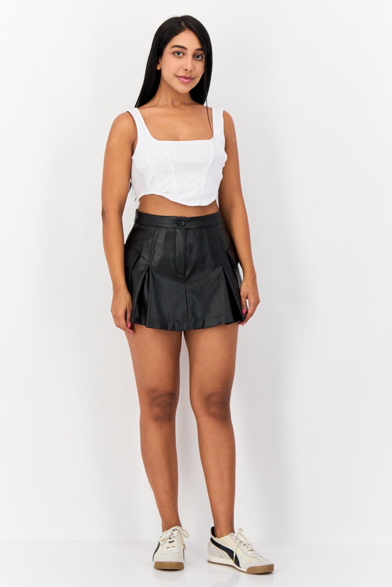 Don't Call Me Jennyfer Women Faux Leather Utility Pocket Mini Skirt, Black  - Image 2