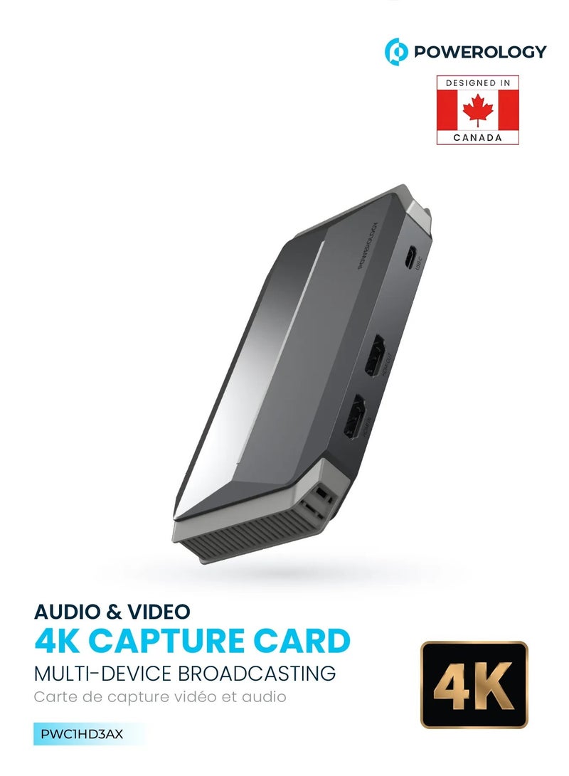 باورولوجي بطاقة التقاط الصوت والفيديو 4K للبث متعدد الأجهزة / منفذ HDMI / نطاق نقل 30 مترًا - رمادي - Image 2