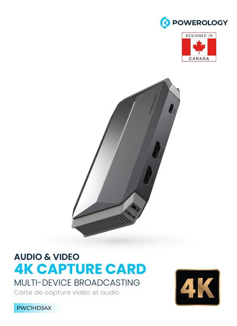 Audio & Video 4K Capture Card Multi-Device Broadcasting / HDMI Port / 30 Meters Transmission Range - Grey