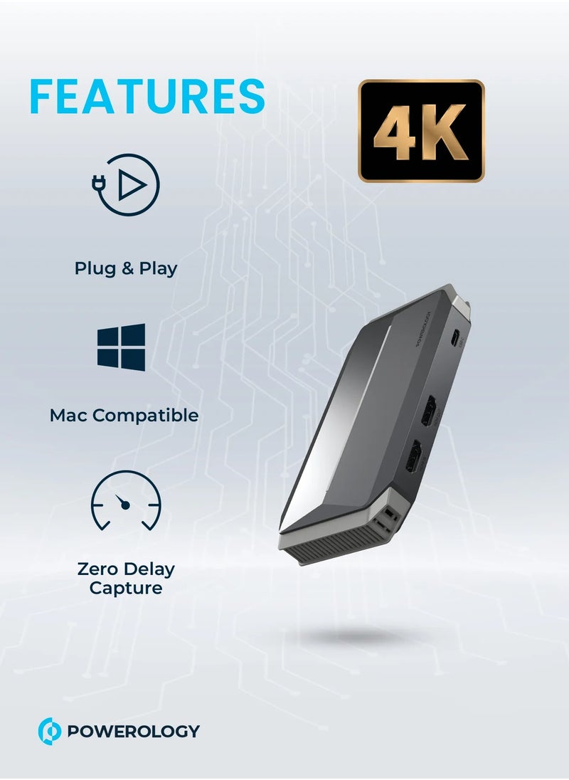 Audio & Video 4K Capture Card Multi-Device Broadcasting / HDMI Port / 30 Meters Transmission Range - Grey