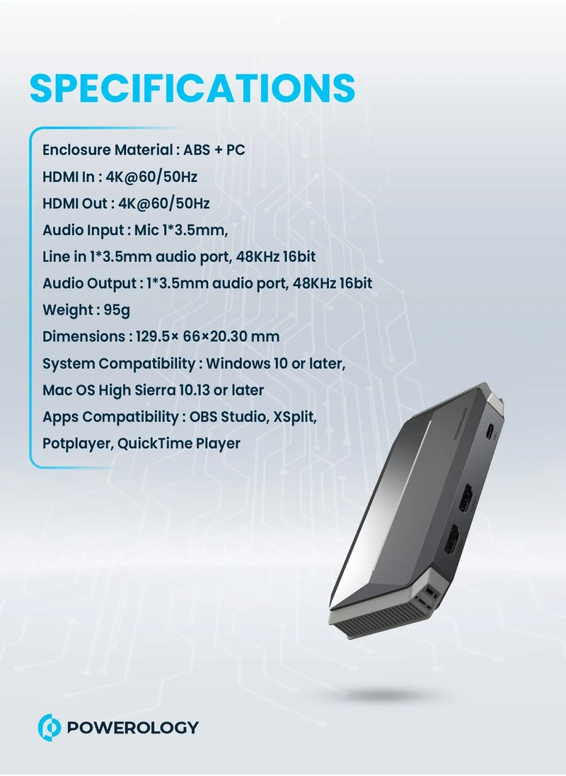 Audio & Video 4K Capture Card Multi-Device Broadcasting / HDMI Port / 30 Meters Transmission Range - Grey