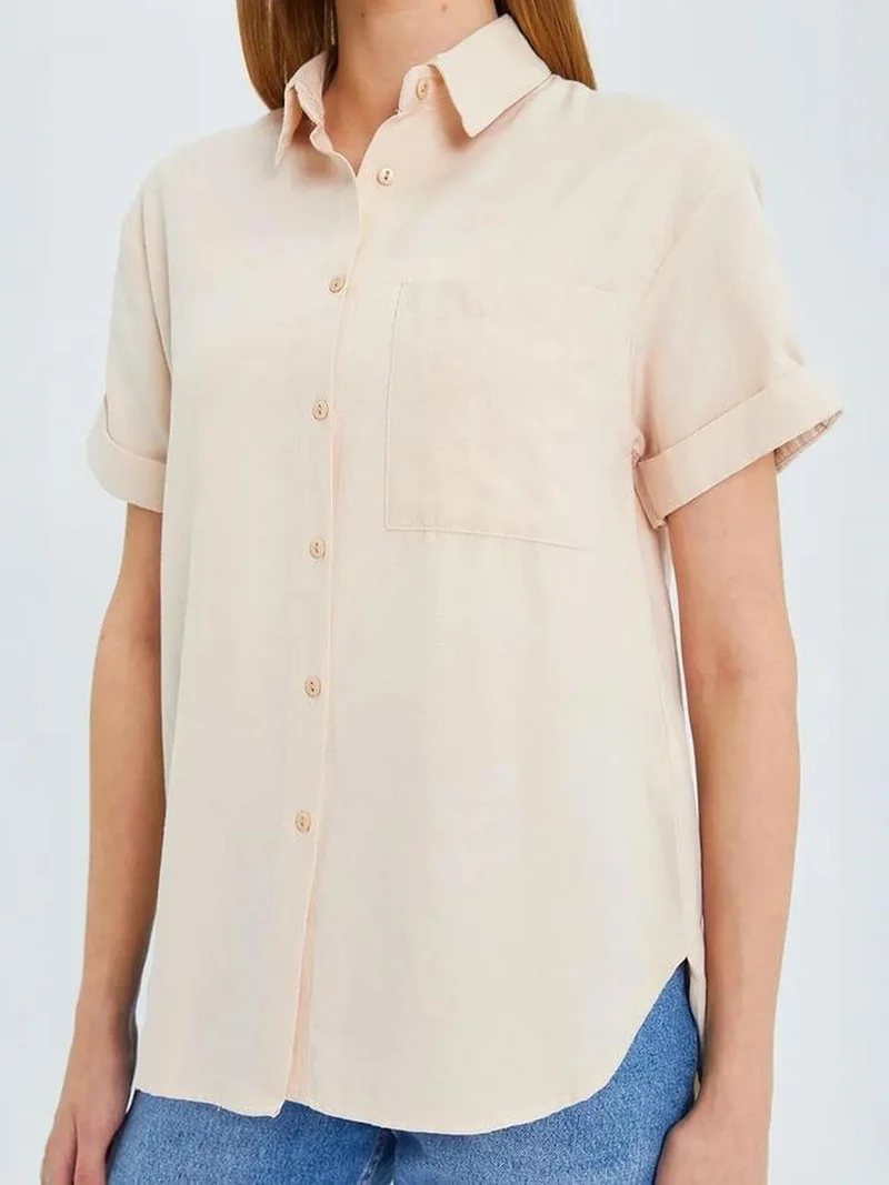 MixRay Stone Natural MIXRAY Short Sleeve Shirt with Pockets for Women | Best Price UAE
