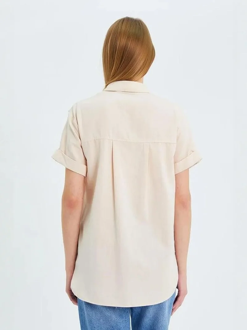Mixray Stone Natural MIXRAY Short Sleeve Shirt with Pockets for Women | Best Price UAE