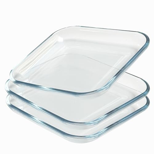 VIPHIEC 7 Inch Square Tempered Glass Dessert Plates, Small Mini Appetizer, Fruit, Salad and Cake Plates, Set of 3 - Image 4