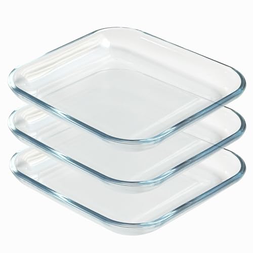 VIPHIEC 7 Inch Square Tempered Glass Dessert Plates, Small Mini Appetizer, Fruit, Salad and Cake Plates, Set of 3 - Image 1