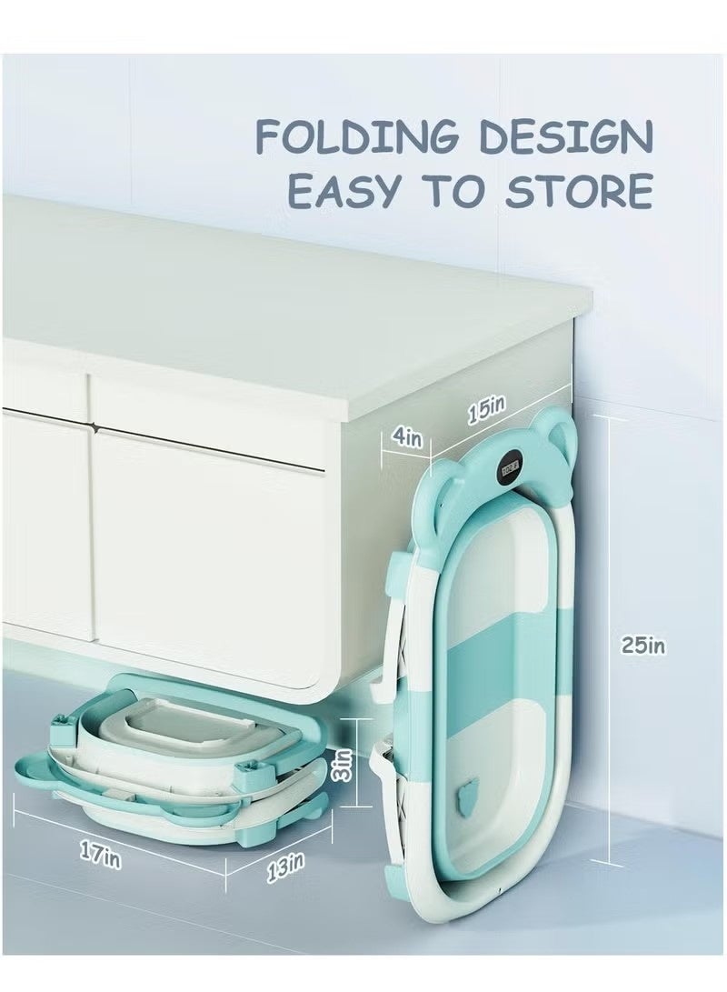 Gonice Foldable Baby Bath tub with Bath Pillow and Water Temperature Gauge, Portable Collapsible Anti Slip Bathtub with Drain Hole - Image 2