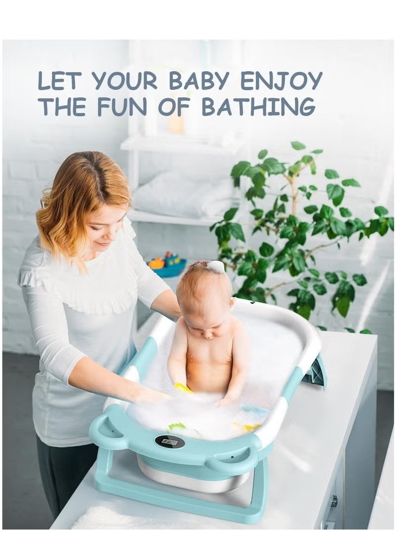 Gonice Foldable Baby Bath tub with Bath Pillow and Water Temperature Gauge, Portable Collapsible Anti Slip Bathtub with Drain Hole - Image 5