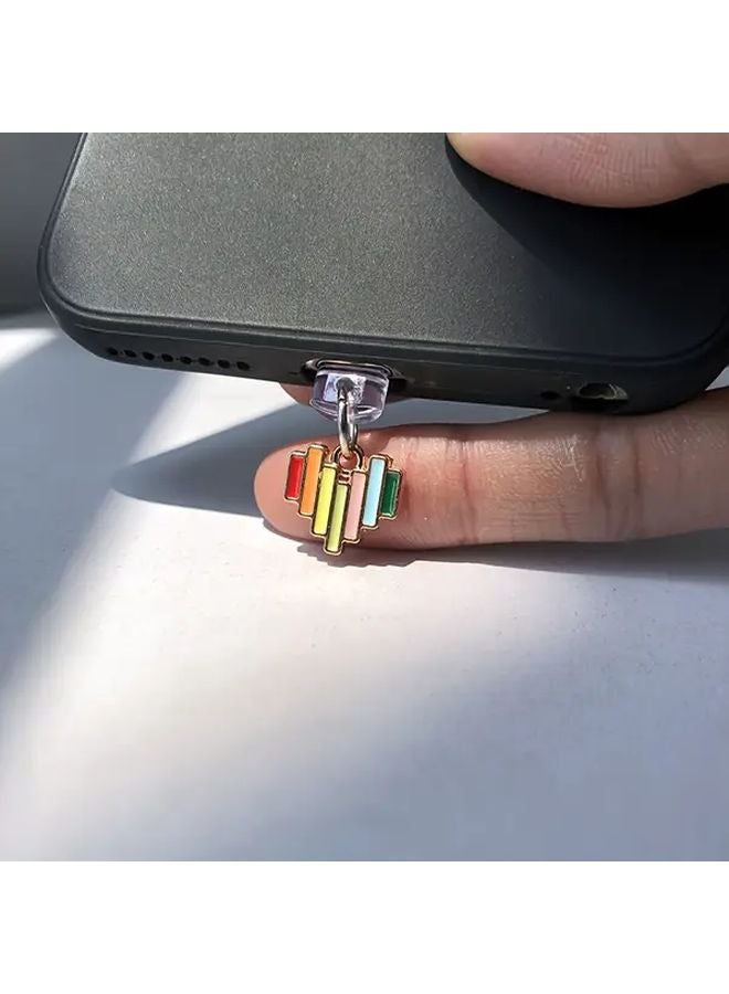 Colorful Heart Shaped USB C Phone Dust Cover With Lobster Buckle Cord Protects Charging Port Ideal Gift - Image 3