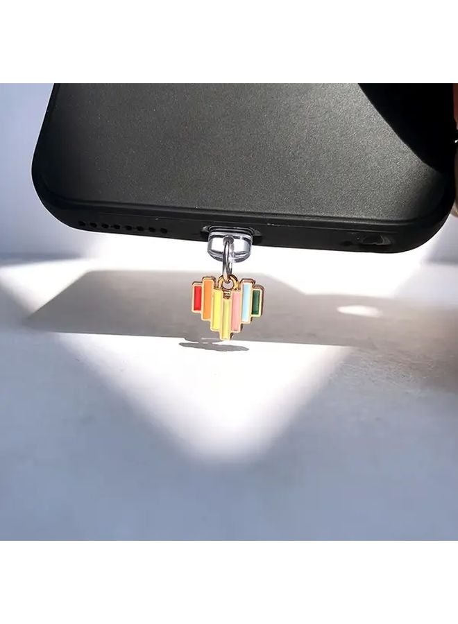 Colorful Heart Shaped USB C Phone Dust Cover With Lobster Buckle Cord Protects Charging Port Ideal Gift - Image 1