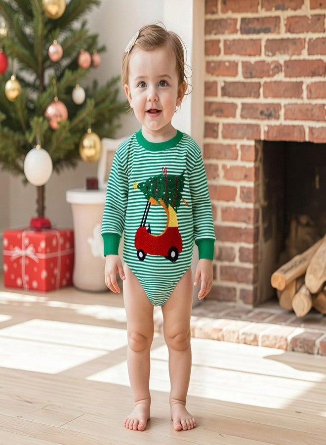 Mieeyali Newborn Baby Boy Girl Christmas Outfit Santa Claus Bodysuit Knit Striped Bubble Sweatshirt Romper Tops Xmas Clothes (Green B, 6-12 Months) - Image 3