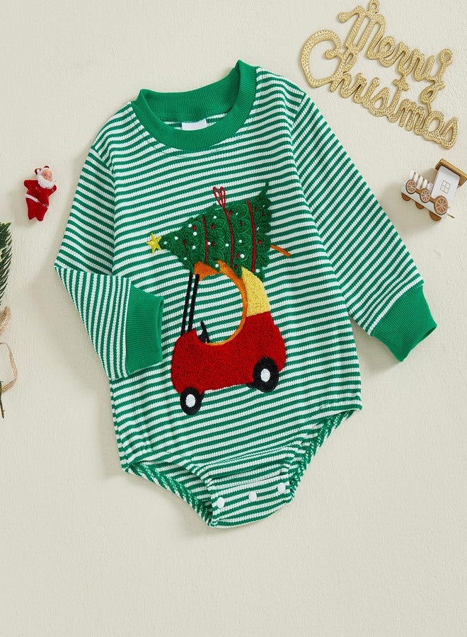 Mieeyali Newborn Baby Boy Girl Christmas Outfit Santa Claus Bodysuit Knit Striped Bubble Sweatshirt Romper Tops Xmas Clothes (Green B, 6-12 Months) - Image 4
