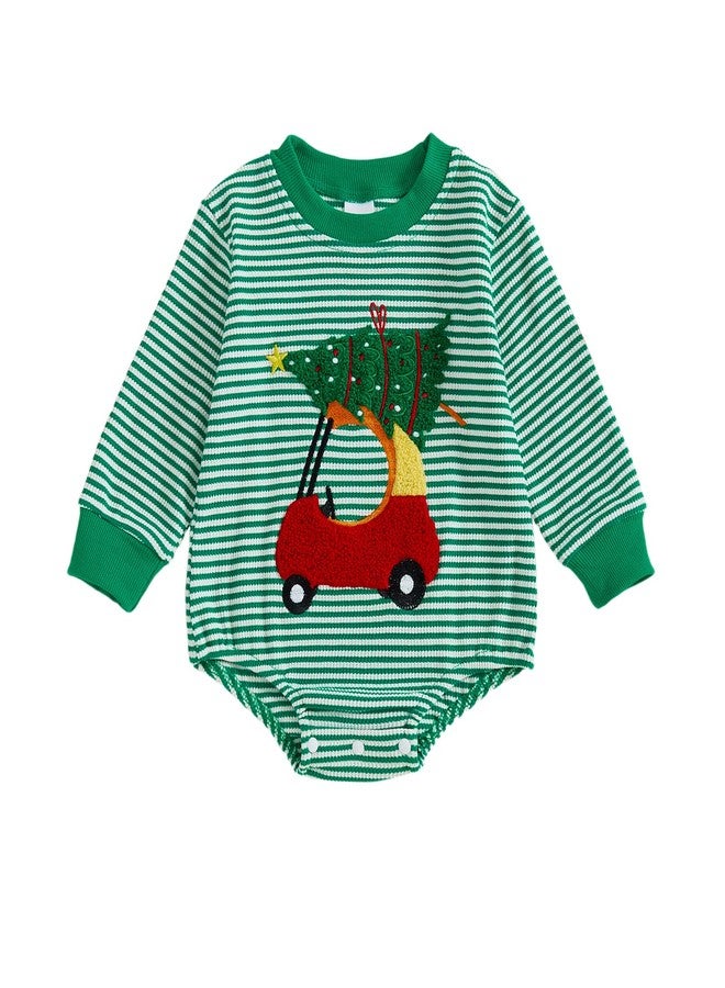 Mieeyali Newborn Baby Boy Girl Christmas Outfit Santa Claus Bodysuit Knit Striped Bubble Sweatshirt Romper Tops Xmas Clothes (Green B, 6-12 Months) - Image 1