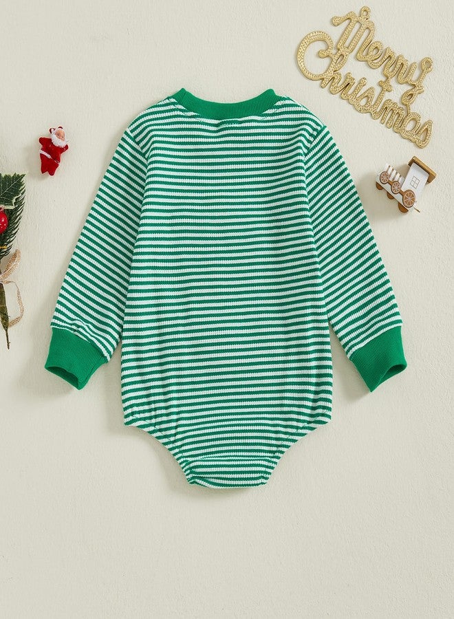Mieeyali Newborn Baby Boy Girl Christmas Outfit Santa Claus Bodysuit Knit Striped Bubble Sweatshirt Romper Tops Xmas Clothes (Green B, 6-12 Months) - Image 5