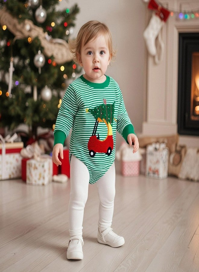 Mieeyali Newborn Baby Boy Girl Christmas Outfit Santa Claus Bodysuit Knit Striped Bubble Sweatshirt Romper Tops Xmas Clothes (Green B, 6-12 Months) - Image 2
