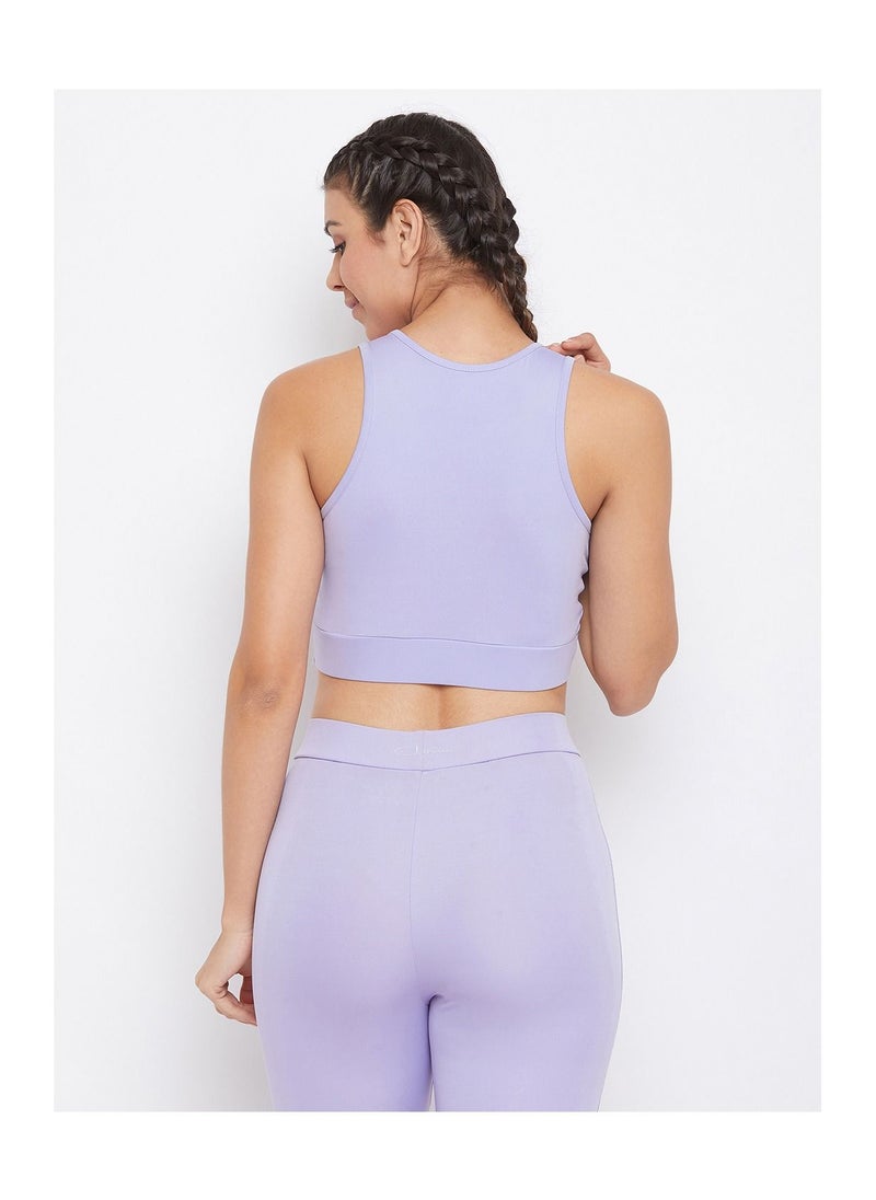 Clovia Snug Fit Active Crop Top with Twist Knot in Lavender  - Image 4
