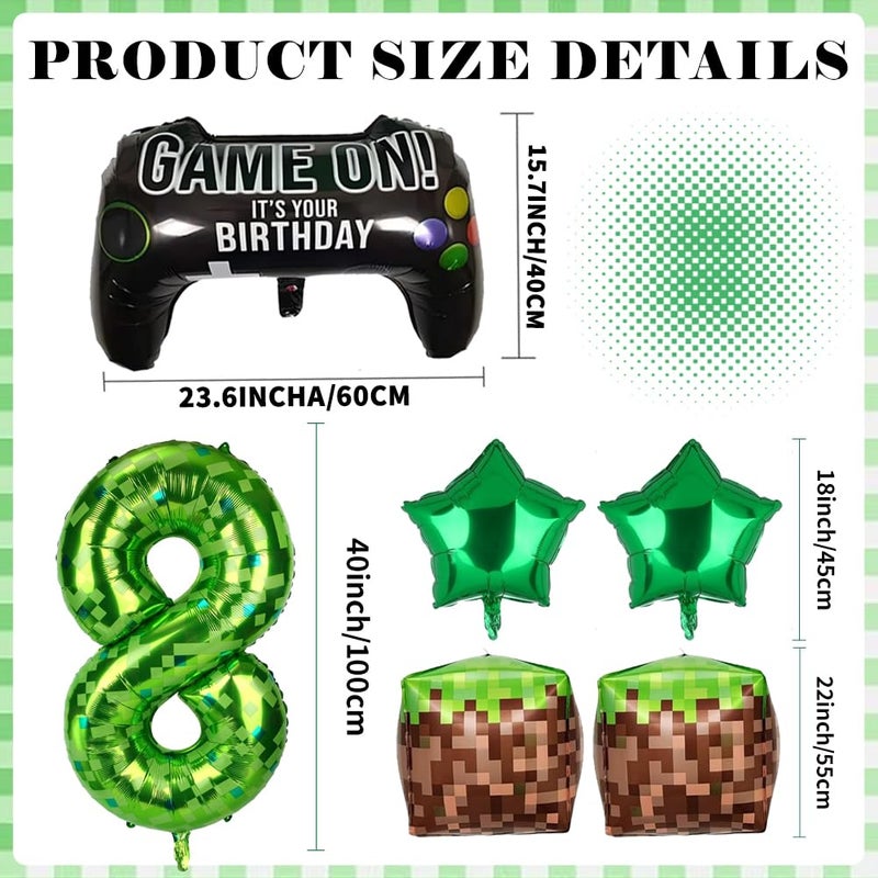 duile 40 Inch Green Pixel Miner Number Foil Balloon Set 5Pcs Large Mylar Number Balloons for Boys Girls Pixel Cubes Video Game Birthday Party Decorations (8) - Image 3