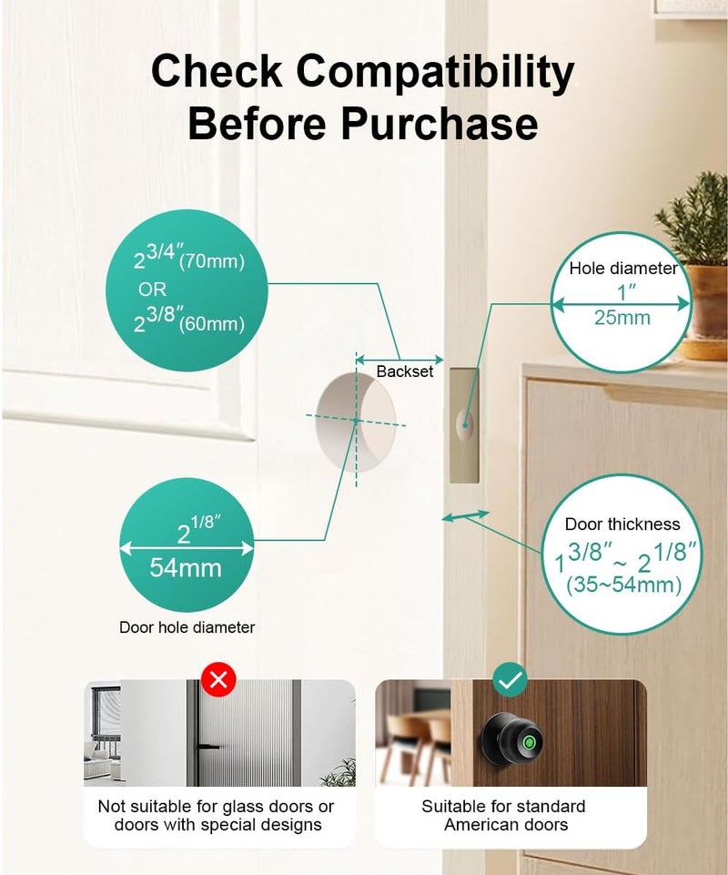 KLLOQUE Fingerprint Door Lock, Smart Fingerprint Door Knob with Lock, Biometric Door knob with App Control & Key, Keyless Thumbprint Entry Door Lock for Bedroom, Front Door, Home, Apartment Office and Garages - Image 5