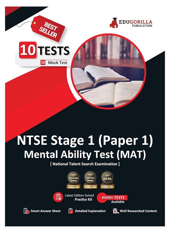 NTSE Stage 1 Paper 1: MAT (Mental Ability Test) Book National Talent Search Exam 10 Full-length Mock Tests (1000+ Solved Questions) Free Access to Online Tests  - Image 1