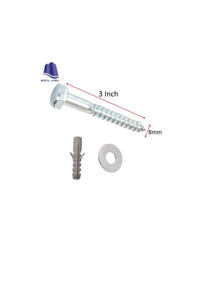 Generic 10 Pcs Galvanized (G.I) Hex Head Coach Screws with Washer & Fisher Plug Wood Working for Holding Together Heavy Timber, and Concrete Working. (8mm, Length 3 Inch)  - Image 3